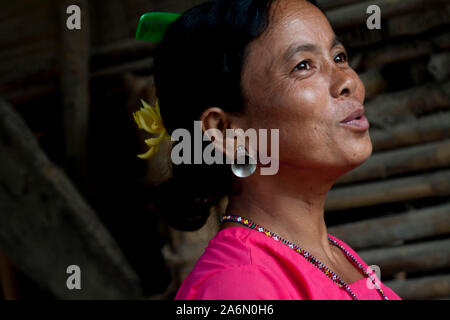 A woman from the ethnic Murong (also Mro or Mru) community, in Lama, Bandarban, Bangladesh. July 29, 2010. Stock Photo