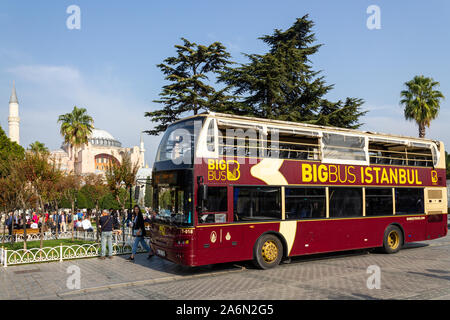 Sultanahmet, Istanbul / Turkey - October 18 2019: Big bus, hop on hop off Istanbul touristic city sightseeing tour bus Stock Photo