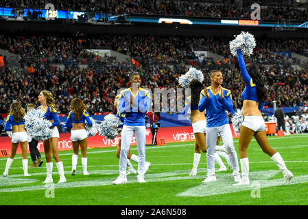 London, UK.  27 October 2019. Male and female Rams cheerleaders during the NFL match Cincinnati Bengals v Los Angeles Rams at Wembley Stadium, game 3 of this year's NFL London Games.  Final score Bengals 10 Rams 24.  Credit: Stephen Chung / Alamy Live News Stock Photo