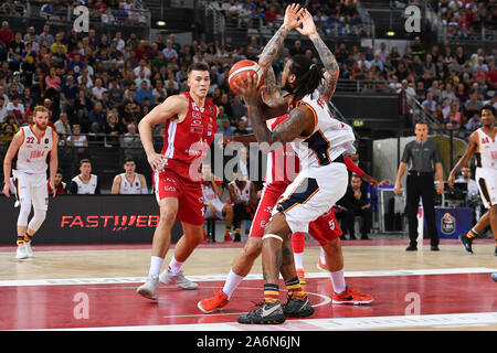 Rome, Italy. 27th Oct, 2019. It is a Virtus Roma that comes out to the top of the applause of the 7591 of the Palazzo dello Sport of the Eur, defeated only in the final by the favored Olimpia Milano for 73. Although still without Roller and with Dyson and Jefferson struggling with problems of fouls, the Virtus plays at par, fight and sometimes even amuses the wonderful public who rushed to the Eur today. (Photo by Domenico Cippitelli/Pacific Press) Credit: Pacific Press Agency/Alamy Live News Stock Photo