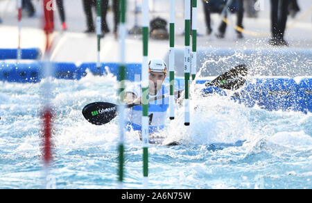 Tokyo, Japan. 27th Oct, 2019. First Place winner Aigner Hannes of Germany battles the water during the Men's Kayak competition at Kasai Canoe Slalom Center in Tokyo, Japan on Sunday October 27, 2019. Photo by: Ramiro Agustin Vargas Tabares Credit: Ramiro Agustin Vargas Tabares/ZUMA Wire/Alamy Live News Stock Photo