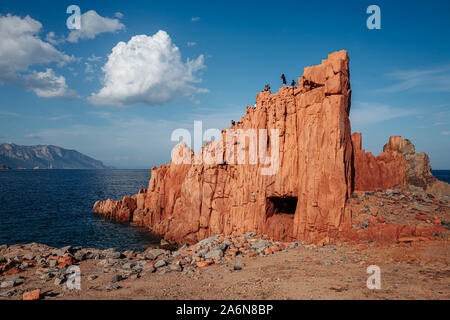 ARBATAX, ITALY / OCTOBER 2019: The scenic red rocks beach in Sardinia, Ogliastra region Stock Photo