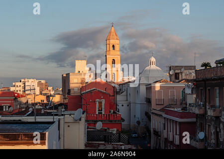 CAGLIARI, ITALY /OCTOBER 2019: Areal panoramic view of the old city Stock Photo