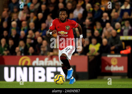 Norwich, UK. 27th Oct, 2019. Fred of Manchester United in action. Premier league match, Norwich City v Manchester Utd at Carrow Road Stadium in Norwich on Sunday 27th October 2019. this image may only be used for Editorial purposes. Editorial use only, license required for commercial use. No use in betting, games or a single club/league/player publications. pic by Steffan Bowen/Andrew Orchard sports photography/Alamy Live news Credit: Andrew Orchard sports photography/Alamy Live News Stock Photo