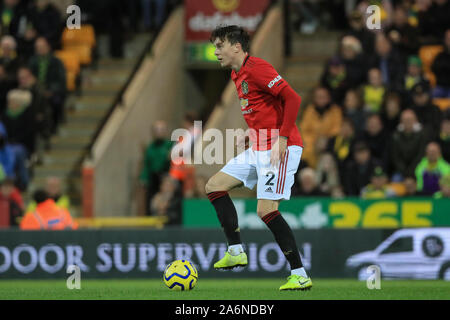 27th October 2019, Carrow Road, Norwich, England; Premier League, Norwich City v Manchester United : Victor Lindelof (2) of Manchester United during the game Credit: Mark Cosgrove/News Images Stock Photo