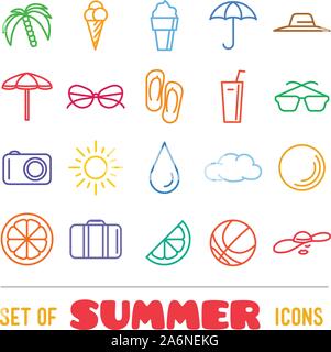 Vacation themed icons with thin lines Stock Vector