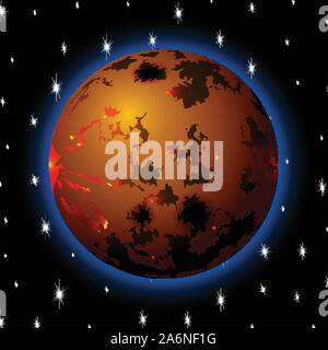 Planet in space with stars, shiny cartoon or game style Stock Vector