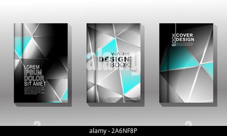 collection of cover design vectors. triangles are gray and blue with dark gradients Stock Vector