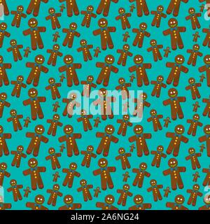 Gingerbread man cookies seamless pattern vector illustration background for christmas concept Stock Vector