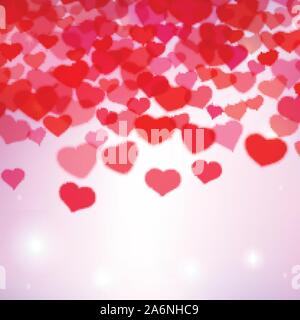 Valentines Day background with scattered blurred tender hearts Stock Vector