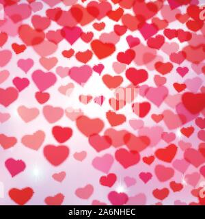 Valentines Day background with scattered blurred tender hearts Stock Vector