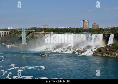 View of Niagara Falls along the banks of the Niagara River on the Canadian side Stock Photo