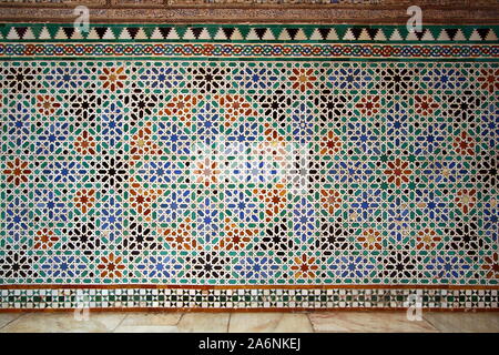 Alicatado geometric tiling wall in the Alhambra palace, Granada, Andalusia, Spain Stock Photo