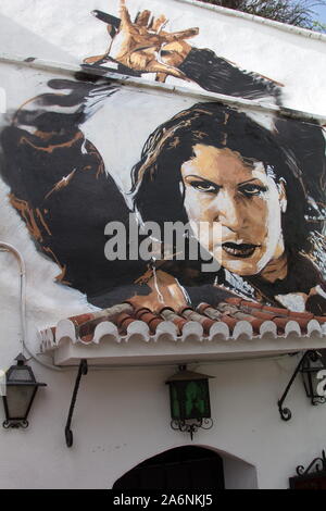 Dramatic image of a flamenco dancer on a tavern wall in the Sacromonte district of Granada, Andalusia, Spain Stock Photo