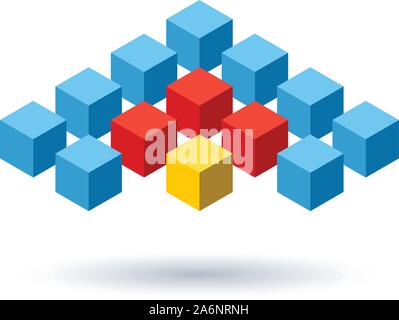 Blue cubes wings logo with red segments Stock Vector