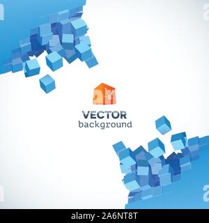 Vector 3D explosion background with cubical particles Stock Vector