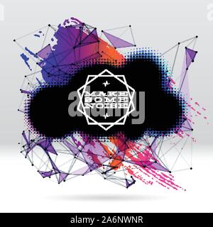Background with brush stroke, blot, triangular grid and label Stock Vector