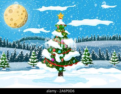 Christmas nature landscape Stock Vector