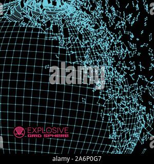 Exploded grid ball made of connected dots Stock Vector