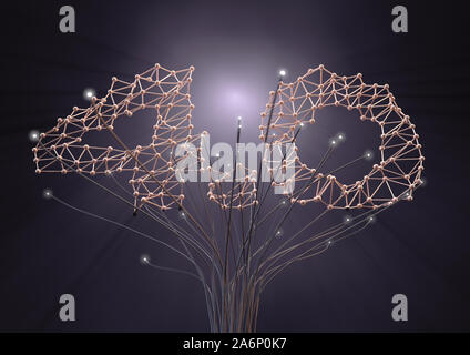 A concept futuristic tree made of metal and fiber optic wire and the number 4.0 in a plexus design depictiong the 4th industrial revolution - 3D rende Stock Photo
