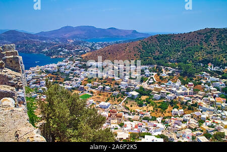 View from castle of Panteli or Panteliou in Leros island, Dodecanese, Greece. Stock Photo