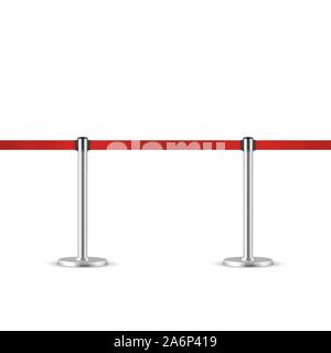 Retractable belt stanchion seamless illustration. Portable ribbon barrier. Stock Vector