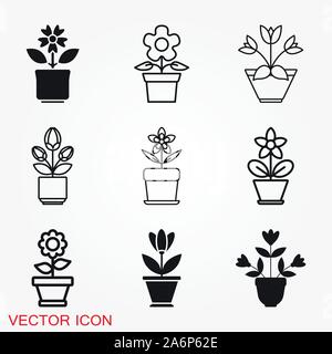 Flowerpot icon, vectorized plants in a pot, flower symbol Stock Vector