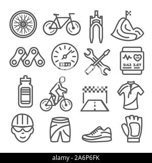 Biking line icons set on white background Stock Vector