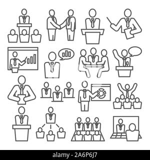 Conference line icons set on white background Stock Vector