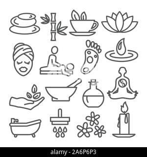 Spa line icons set on white background Stock Vector