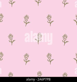 Simple flowers on pink seamless pattern background. Stock Vector