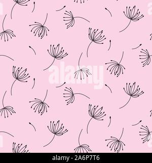 Simple dandelions on pink seamless pattern background. Stock Vector