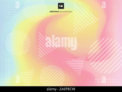 Abstract geometric circle and triangle shape pattern on fluid pastel color background. Vector illustration Stock Vector