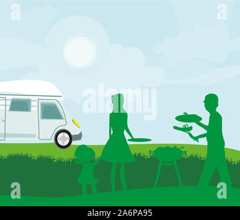 Illustration of a family having a picnic Stock Photo