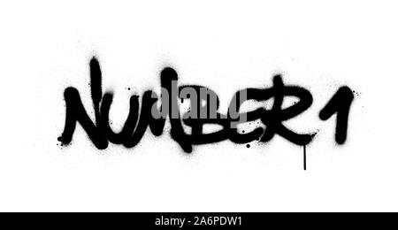 graffiti number 1 text sprayed in black over white Stock Vector