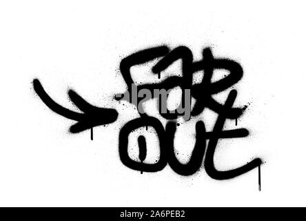 graffiti far out text sprayed in black over white Stock Vector