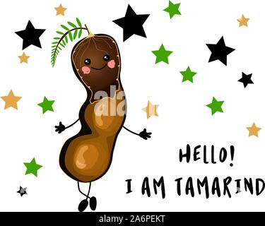 tamarind. tropical brown fruit. character with arms and legs. vitamins in fruits.. Stock Vector