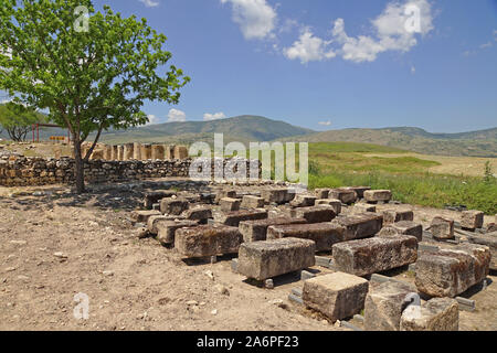 Tel Hazor (also Hatzor, Tell el-Qedah), is an archaeological tell at the site of ancient Hazor, located in Israel, Upper Galilee. In the Middle Bronz Stock Photo