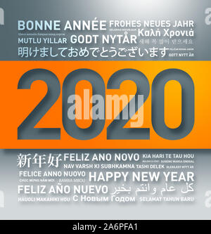 2020 Happy new year greetings card from the world in different languages Stock Photo