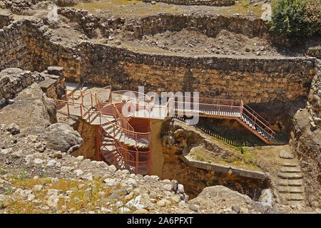 Tel Hazor (also Hatzor, Tell el-Qedah), is an archaeological tell at the site of ancient Hazor, located in Israel, Upper Galilee. In the Middle Bronz Stock Photo