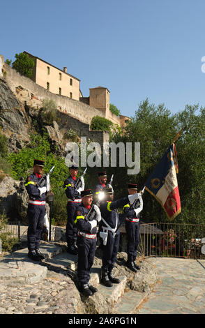 Celebrating Bastille Day - The National Day of France in Corte Corsica France 14th July 2019 - UIISC 5 armed military civil security protection unit Stock Photo