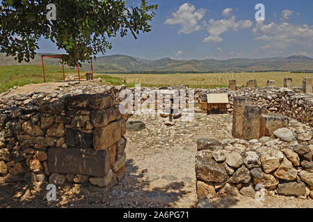 Tel Hazor (also Hatzor, Tell el-Qedah), is an archaeological tell at the site of ancient Hazor, located in Israel, Upper Galilee. In the Middle Bronz Stock Photo