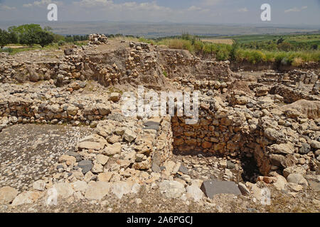 Tel Hazor (also Hatzor, Tell el-Qedah), is an archaeological tell at the site of ancient Hazor, located in Israel, Upper Galilee. In the Middle Bronz Stock Photo