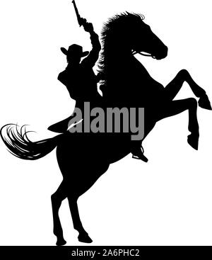 Cowboy Riding Horse Silhouette Stock Vector