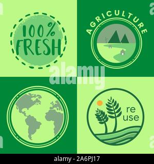 Re use and eco oriented badges set. Stock Vector