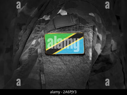 Flag of Tanzania on military uniform. Army, troops, soldiers. Collage. Stock Photo