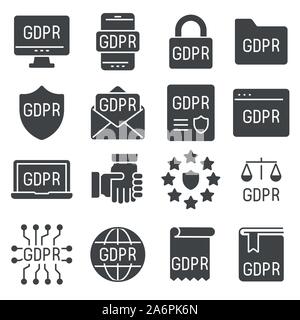 GDPR privacy policy icon set. Included the icons as security information Stock Vector