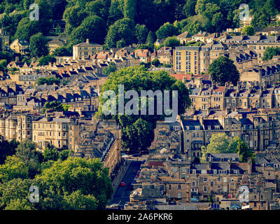 The Circus is a historic street of large townhouses in the city of Bath, Somerset, England, forming a circle with three entrances. Stock Photo