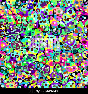Rainbow multicolor abstract spotted seamless pattern, background from geometrical figures. Colorful bright texture of various shapes for creative fabr Stock Vector