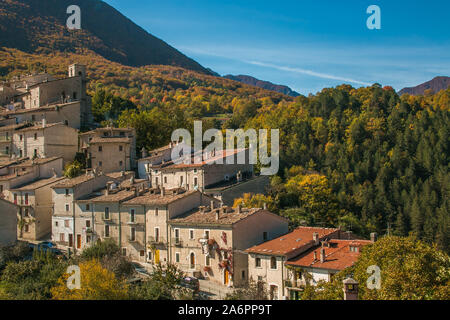 Civitella Alfedena is the smallest town in the National Park of Abruzzo, Lazio and Molise famous for the reserve of wolf Stock Photo